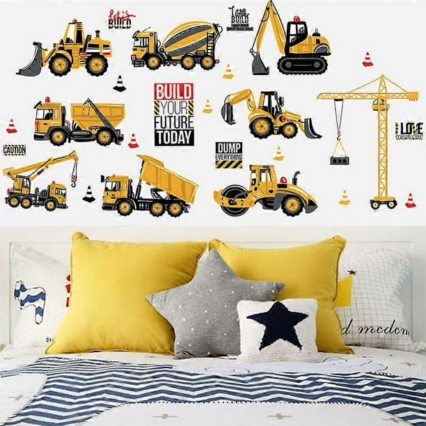 Wall Decals for Boys EXCAVATOR IN Vehicles Trucks Forklift Tractor Cranes Car Stickers IN Wall Decal for Kids Room Baby Room