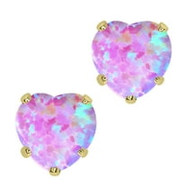 Gem Stone King 1.50 Ct Heart Shape 6mm Pink Simulated Opal 10K Yellow Gold Stud Earrings for Women Men