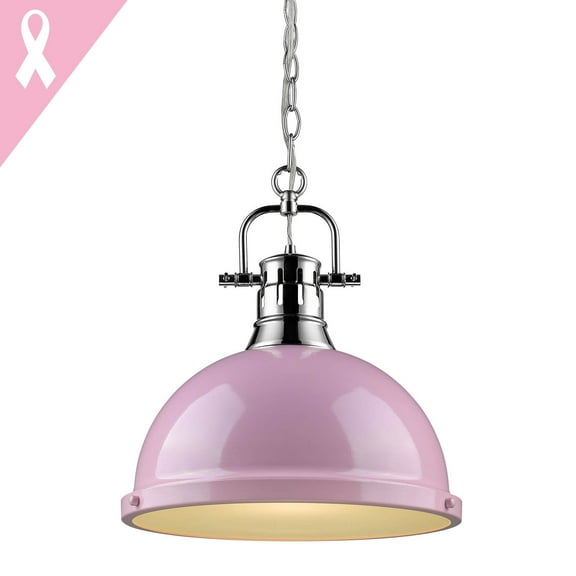 Golden Lighting 3602-L CH-PK Duncan - One Light Pendant with Chain, Chrome Finish with Pink Shade
