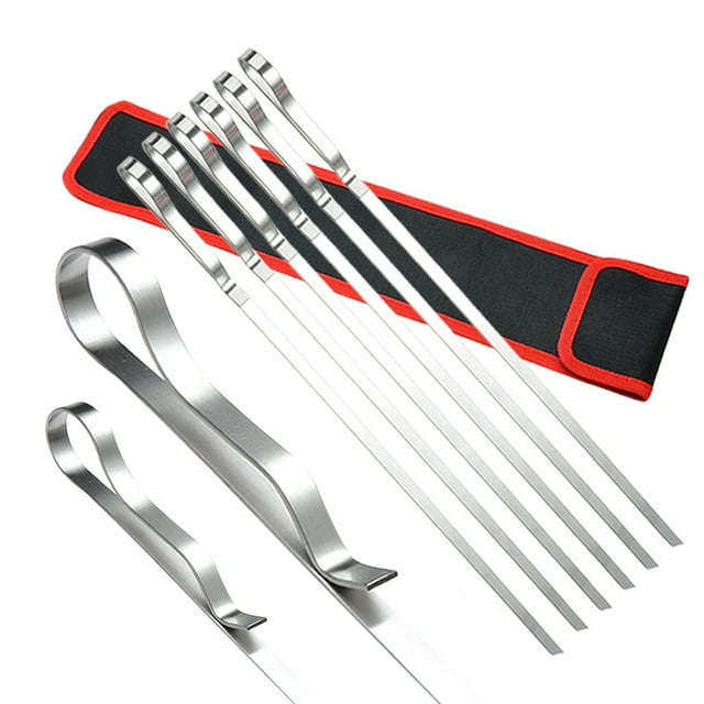 6 Pcs Bâtons de Brochettes de Barbecue avec Sac de Rangement Bâtons Réutilisables pour Grillades et Rôtis Outils de Kebab en Acier Inoxydable pour Hot-Dogs Viandes Légumes Steak Pique-Nique Extérieur