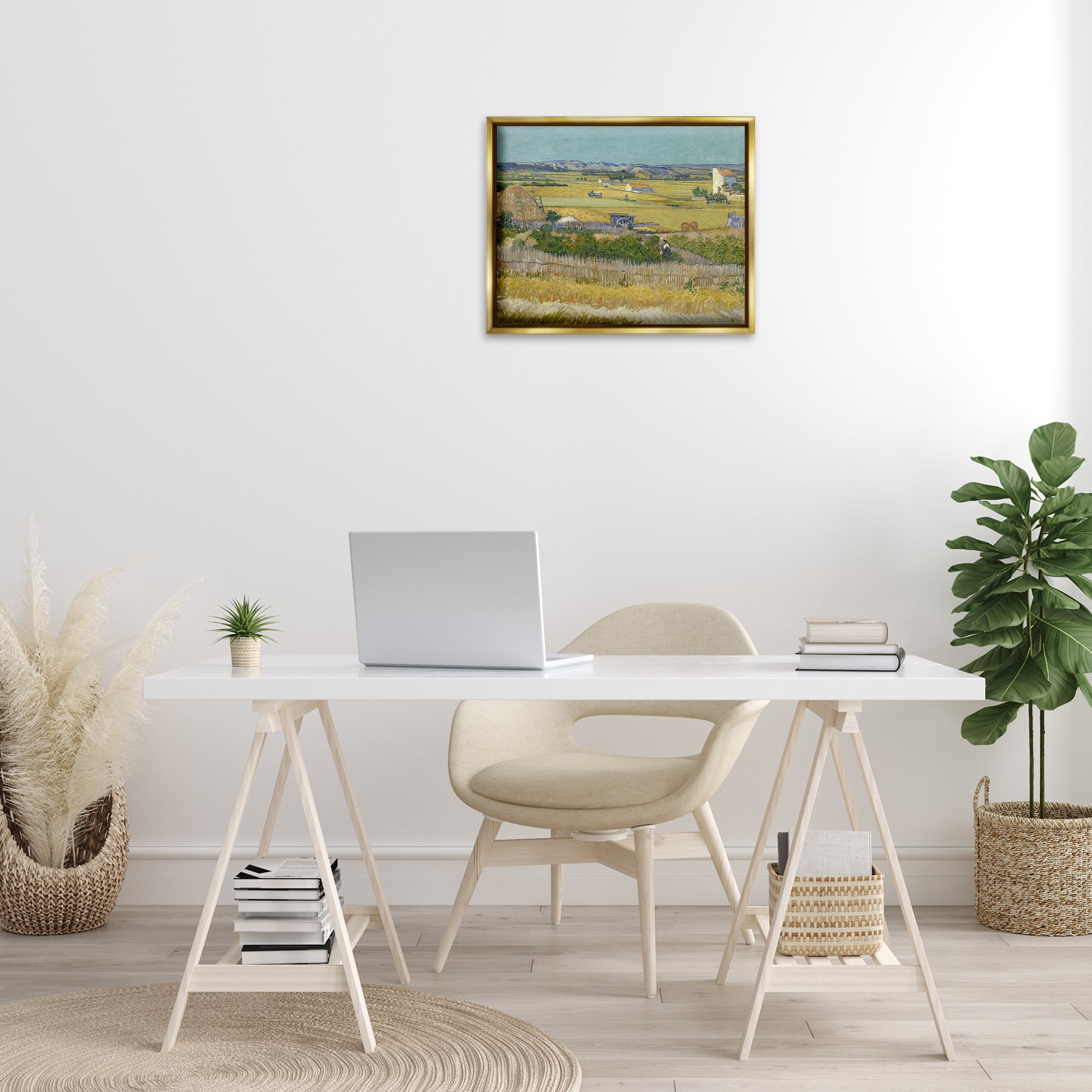 Stupell Industries Van Gogh The Harvest Landscape Landscape & Nature Painting Gold Floater Framed Canvas Art Print Wall Art, 21 x 17