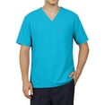 thumbnail image 4 of Domuza Scrub Tops for Men - Classic V-Neck Short Sleeve Top with Multiple Pockets, Side Slits Turquoise 2XL, 4 of 5