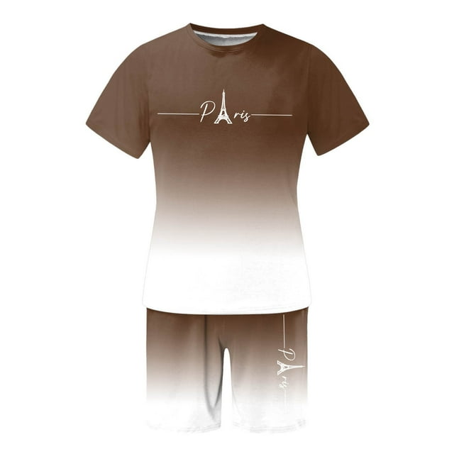 SHIXIAOO Ensemble Estival Décontracté pour Homme à Thème Dégradé T-Shirt à Col Rond et Short pour Usage Quotidien Style de Rue Confortable et Respirant Survêtement pour Homme Veste de Complet Ajustée Homme