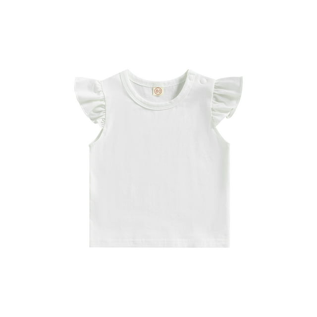 Kmbangi Kid Girls Summer Shirt, Fly Sleeve Round Neck Solid Color Street Party Casual Loose Spring Tops 6M-4Y