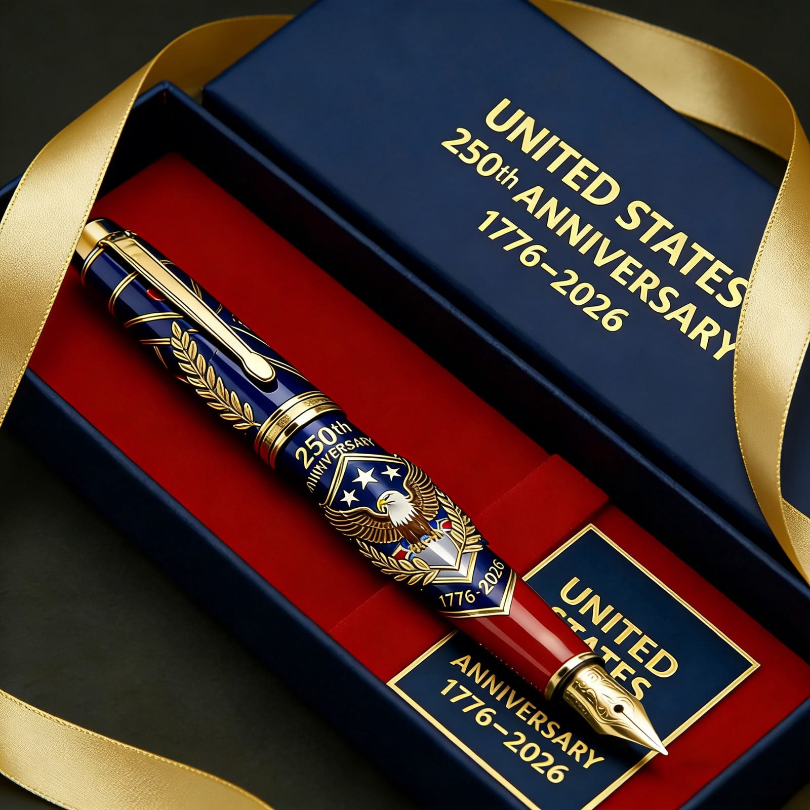 US 250th Anniversary Commemorative Gift Set, 1776-2026 Patriotic Fountain Pen & Leather Notebook, America 250 Years of Freedom Souvenir