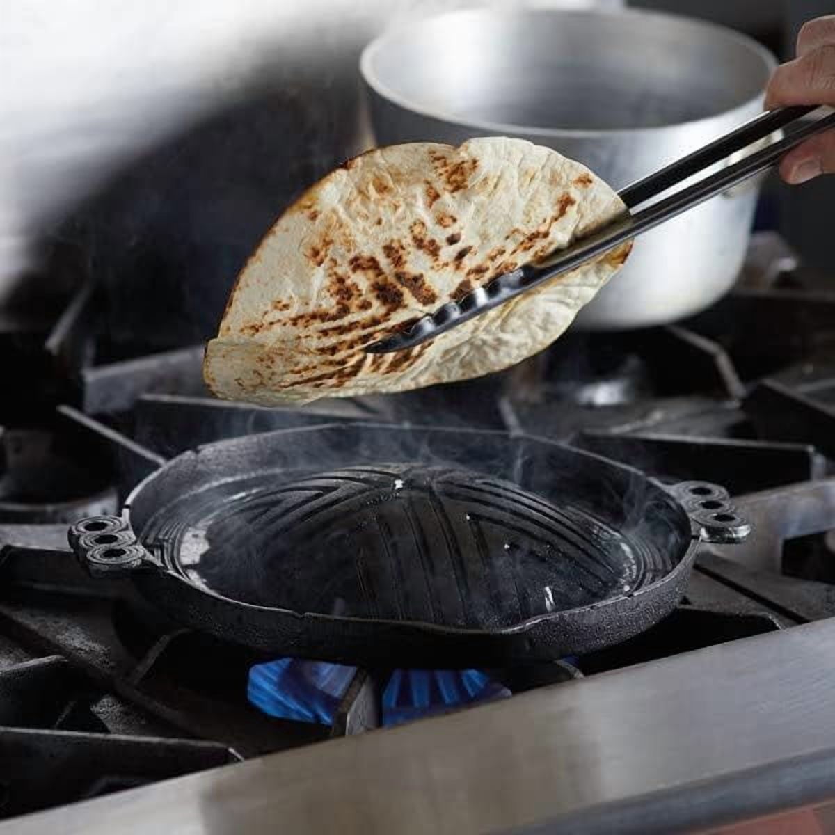TrueCraftware- 10-1/4" Round Cast Iron Stovetop Barbecue Plate Grill/Griddle 26 CM - with Easy Grip Handles Griddle Pan for Stove Top Gas Range Grilling Pan Gets Better with Each Use