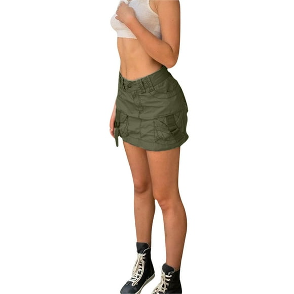 TSADFHJI Knit Skirts for Women Midi Length Women's Solid Color Low Waist Pocket Bag Slim Denim Skirt M Green