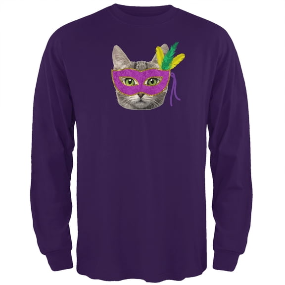 Old Glory Mens Mardi Gras Mask Funny Cat Long Sleeve Graphic T Shirt