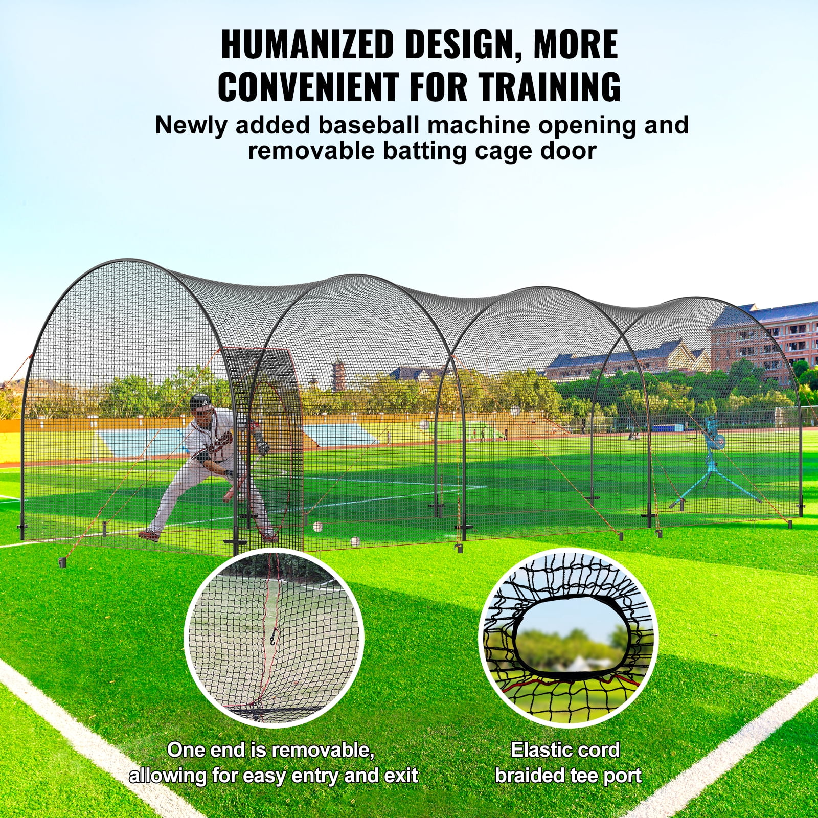 Cage De Frappe Baseball/softball 22x12x8 Pieds - Filet En Polyester Noir - Neuf - Pour Entraînement Intérieur