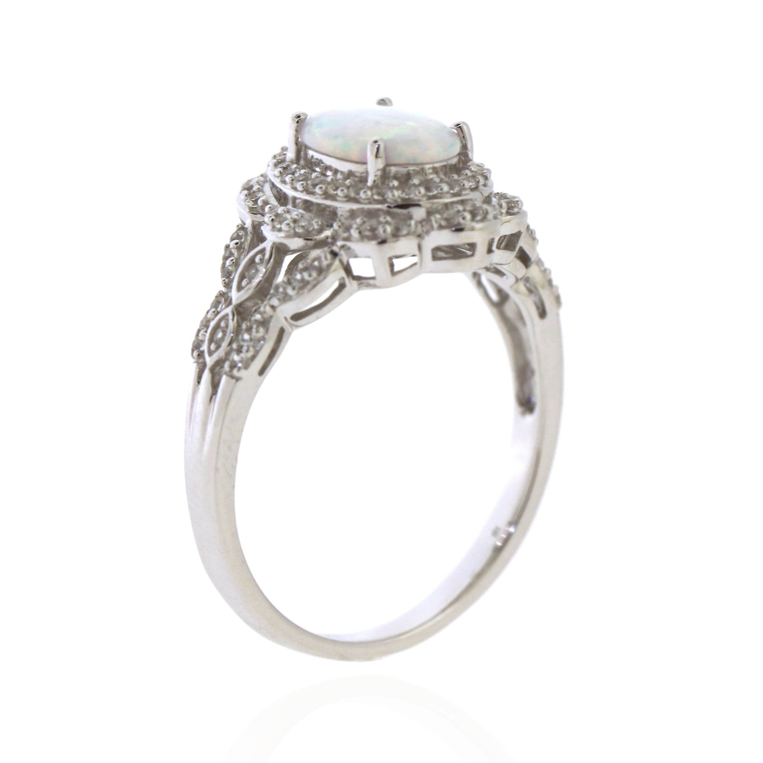 Jay Heart Designs 925 Sterling Silver Created Opal and Created White Sapphire Ring