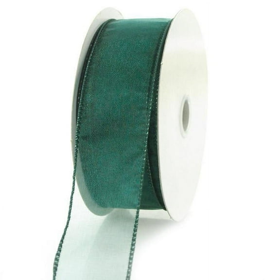 Sheer Chiffon Ribbon Wired Edge, 1-1/2-inch, 25-yard, Hunter Green