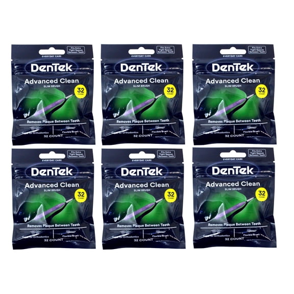 DenTek Slim Brush Advanced Clean Interdental Cleaners, Tight, Fresh Mint, 32 Count - 6 Pack