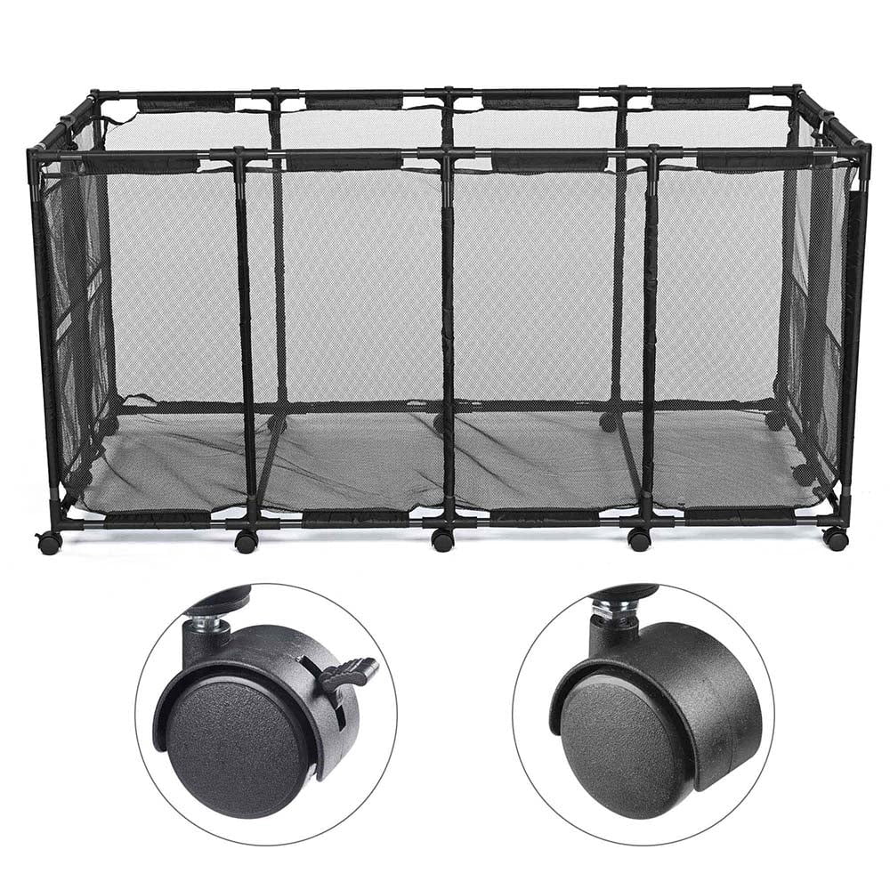 Yescom 65" XXX-Large Metal Frame Pool Toy Organizer – Heavy-Duty Rolling Mesh Bin with 12-Wheel Stability System in Black