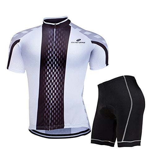 ZEROBIKE Mens Short Sleeve Breathable Cycling Jersey Sports Clothing 3D Padded Shorts Set Full Zip