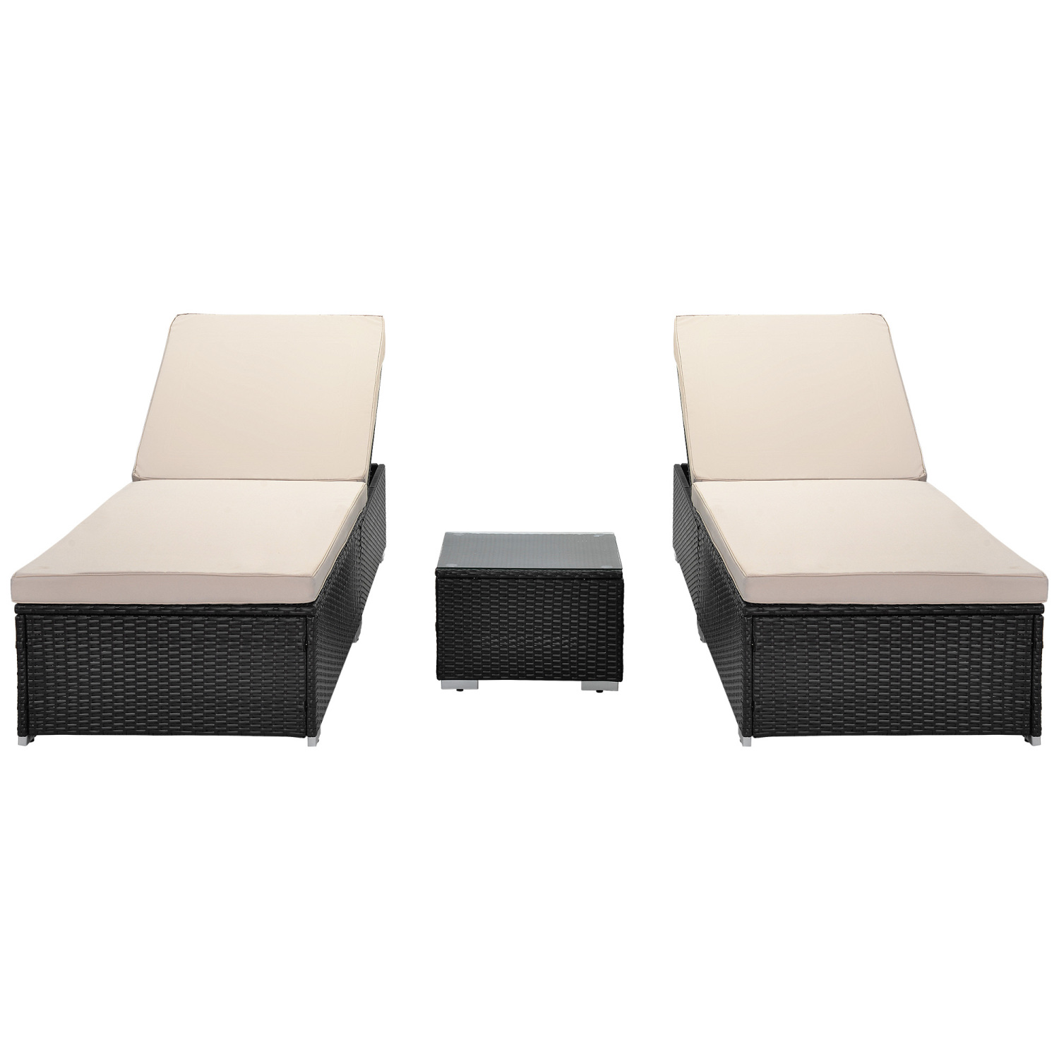 3 Piece Outdoor Garden Wicker Patio Chaise Lounge Set Adjustable PE Rattan Reclining Chairs with Cushions and Side Table - image 4 of 6