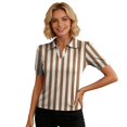 thumbnail image 4 of Garbnen Striped Womens Polo Shirts Short Sleeve Collared Tee Shirt Dresses for Women Casual Trendy Color Block Work Outdoor Athletic Women's Golf Shirt Brown XXL, 4 of 5