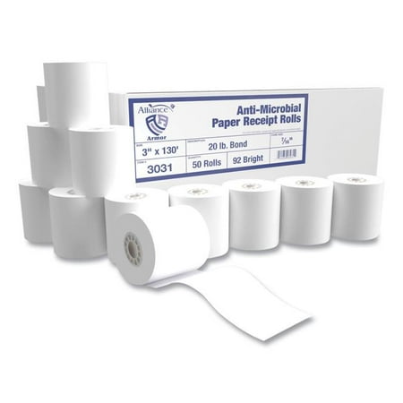 Alliance 3031 3 in. x 130 ft. Armor Antimicrobial Receipt Roll Paper  White - 50 per Case