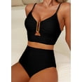 thumbnail image 4 of Bikini Herseas escote en V, textura acanalada, traje de baño negro talla M, 4 of 6