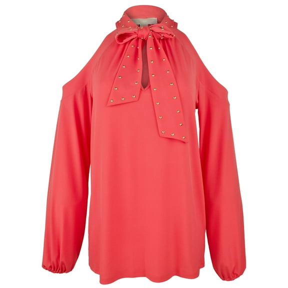 Women's Stud Trim Halter Tie-Neck Cold Shoulder Top-S-XL