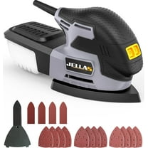 JELLAS Electric Detail Sander, 220W Compact Sander Machine for Wood, 13,000 RPM Sanders with Dust Collection, 16PCS Sandpapers, Finger Sanding Attachment and Sanding Pad Included