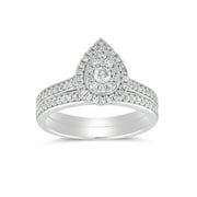 1/2 cttw Halo Pear Shape Diamond Bridal Ring Set (I-J, I2-I3) in 10K White Gold for Engagement and Wedding