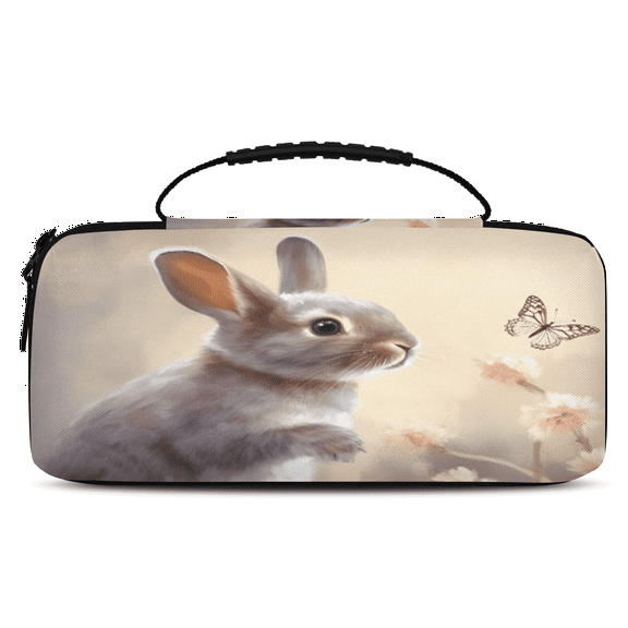 Herdesigns Rabbit Carry Case Compatible with Nintendo Switch 2017 & Oled 2021, with 20 Game Card Slots, Bunny Butterfly Portable Travel Carrying Case Pouch for Accessories & Games