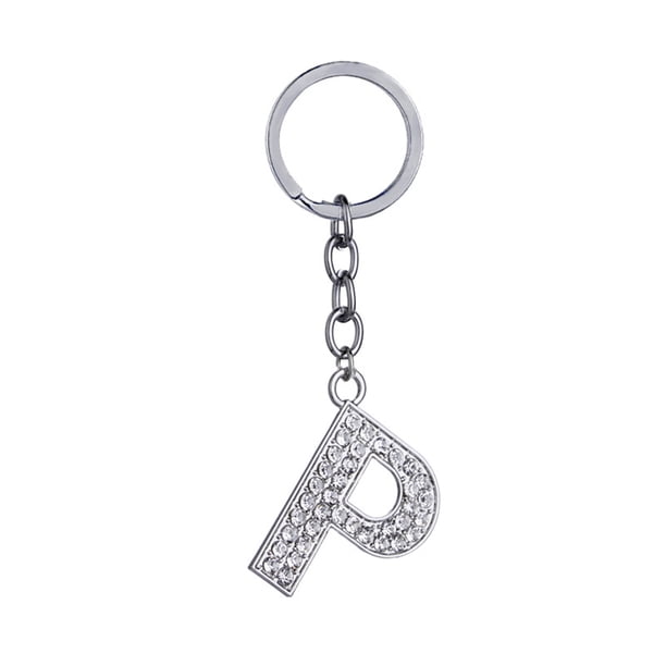 EeaseMX Llavero con letras del alfabeto, sencillo y elegante, de metal con diamantes de imitación, colgante para bolso, regalo de cumpleaños (letra P)