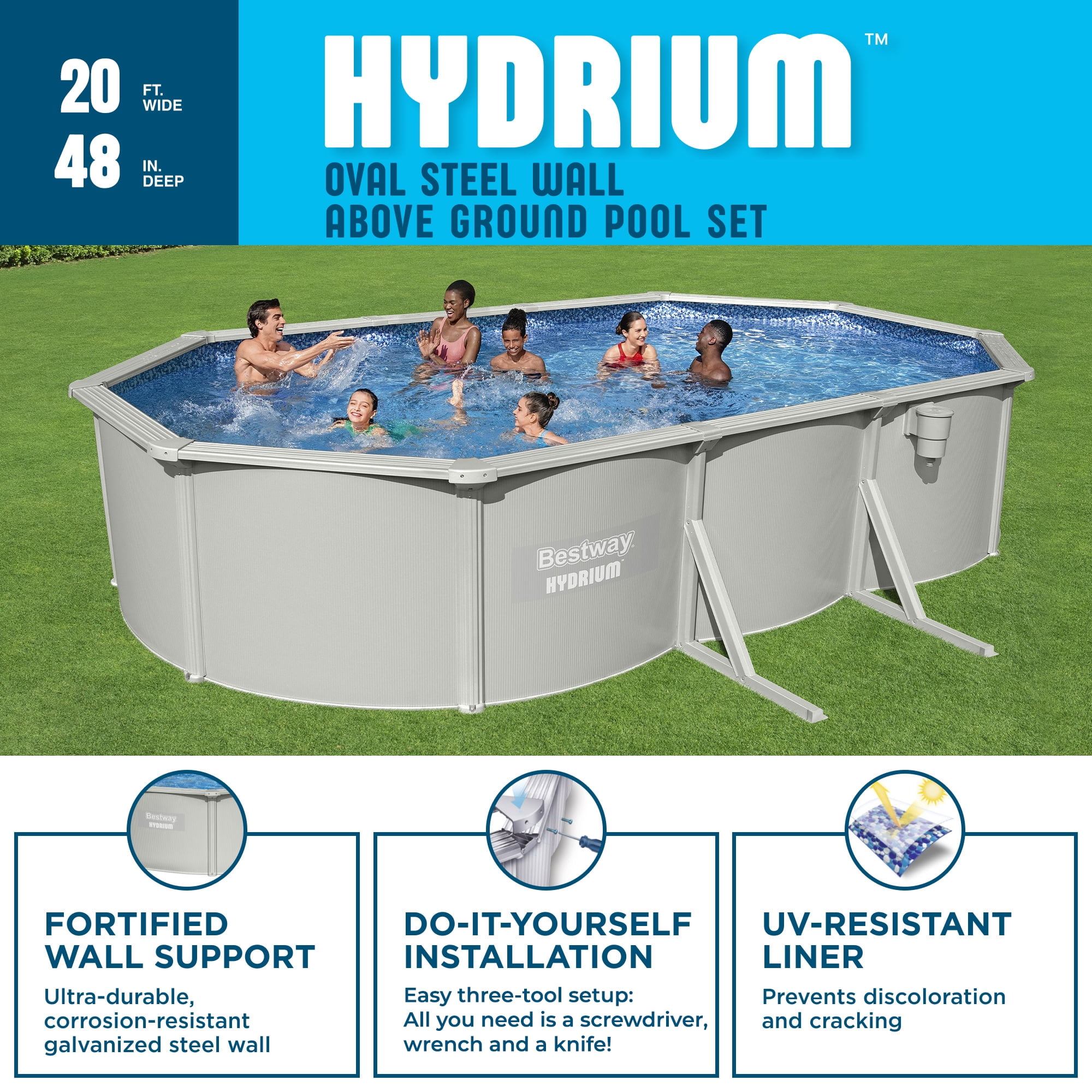 Bestway Hydrium 20'x12'x48" Steel Side Wall Above Ground Pool w/ Sand Pump & Accessories