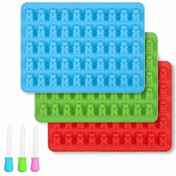 Silicone Candy Molds Set of 3 with Pipettes for Gummy Bears Jelly Chocolate Blue Red