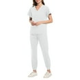 thumbnail image 2 of Minjewel Women's V-Neck Short Sleeve Scrubs for Women Set with Tapered Pants & Pockets, Sleek & Professional Scrub Set for Healthcare Workers,White 2XL, 2 of 6