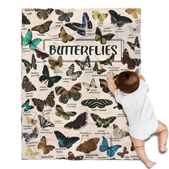 Butterfly Species Chart Blanket,Comfortable Soft Flannel Throw Blanket,All Season,Warm Lightweight Blankets for Sofa Bed Couch Living Room Chair,30"x40"