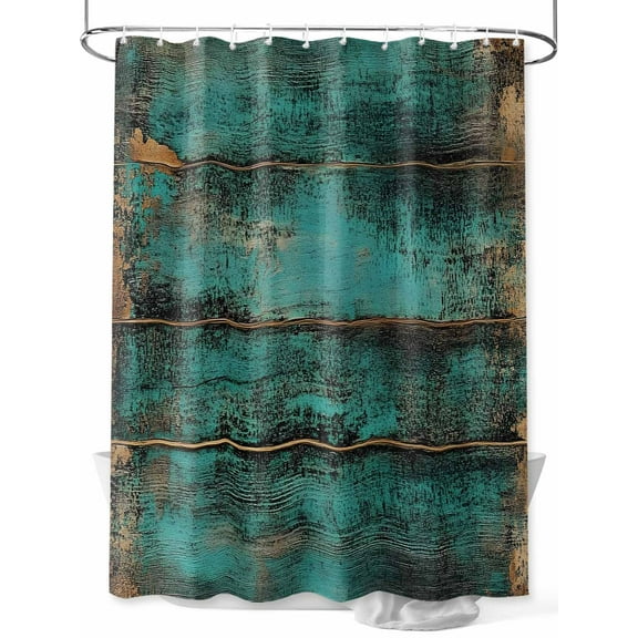 Fsddascl Teal Brown Wood Print Shower Curtain Set - Long 72" x 84" Washable Bathtub Curtain with 12 Hooks, Simple Vintage Plank Waterproof Fabric Stall Shower Curtains for Bathroom/Bathtub Décor