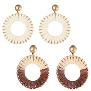 2 pairs of Raffia Tassel Hoop Drop Earrings Handmade Fashion Statement Jewelry for Women Girls,Style:Style 2;