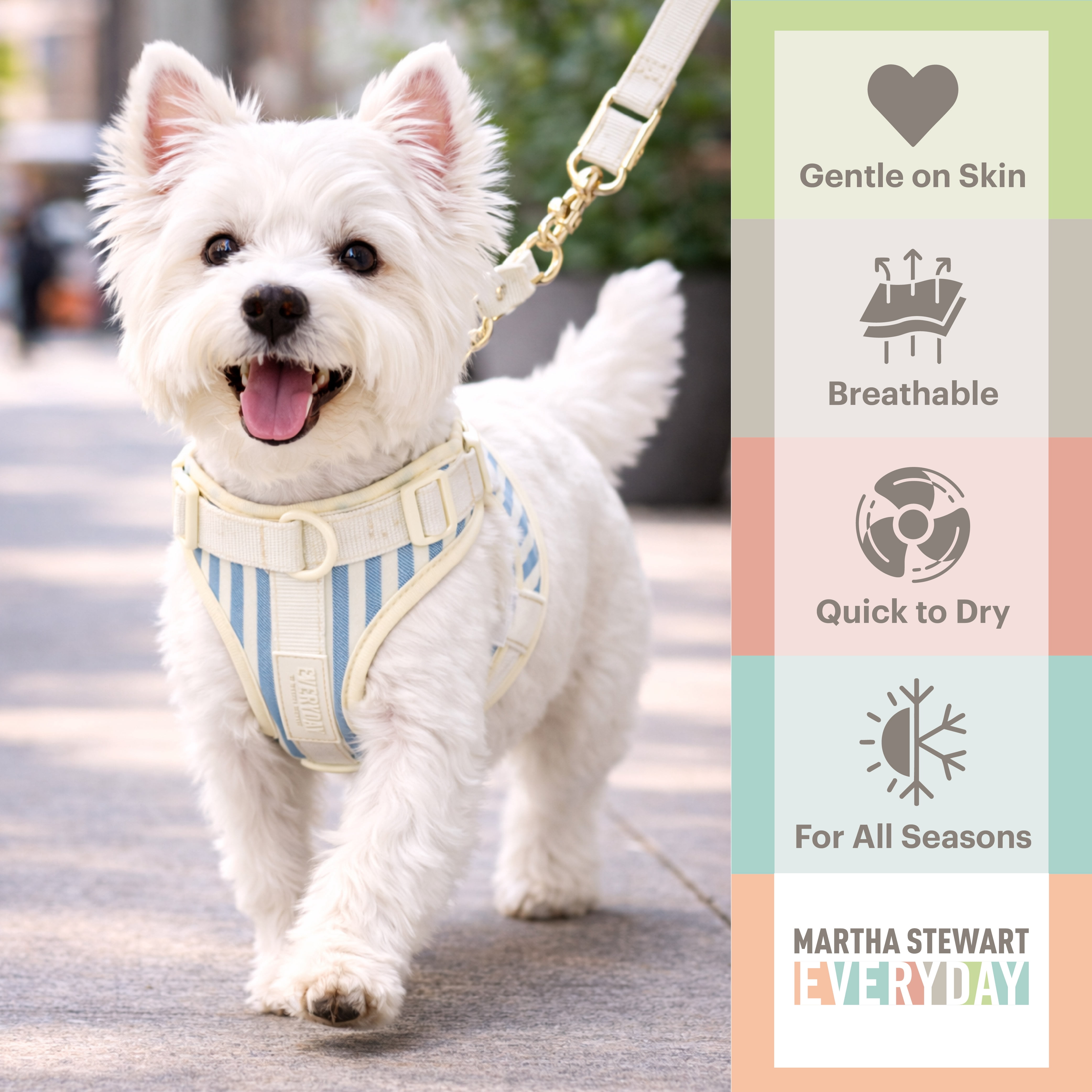 Martha Stewart Neoprene Padded Harness for Dogs - Stripe Design, Comfortable and Adjustable