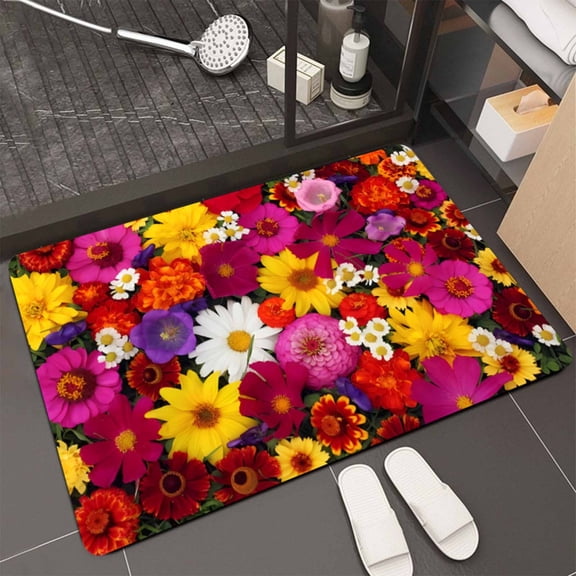 Blukids Colorful Boho Flower Bath Mat Vintage Watercolor Floral Leaf Rose Peony Rustic Chic Country Bathroom Microfiber Memory Foam Bathroom Rug Doormat Kitchen Toilet Floor Rug,23.6"×15.7"(H)