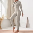 thumbnail image 2 of SEARCHI Womens Jumpsuit Long Sleeve Solid Color  Zip,  Piece Casual Workout Sets Sexy Bodycon Legging  Jogger Yoga Runing, Silver, 2 of 6