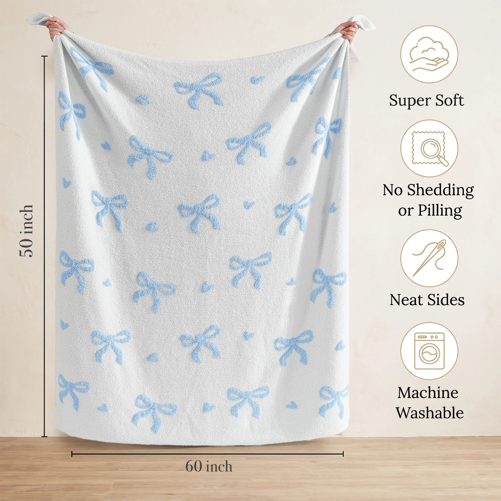 Catami Soft 3D Reversible Throw Blanket,Pink Bow,50*60