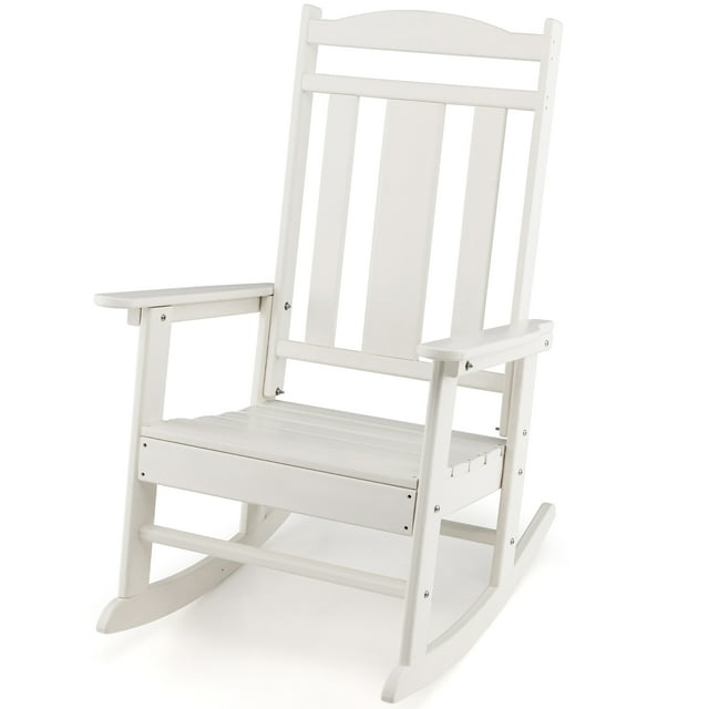 Costway Patio Rocking Chair Tous les Temps HDPE Rocker Haut Porche Arrière Blanc