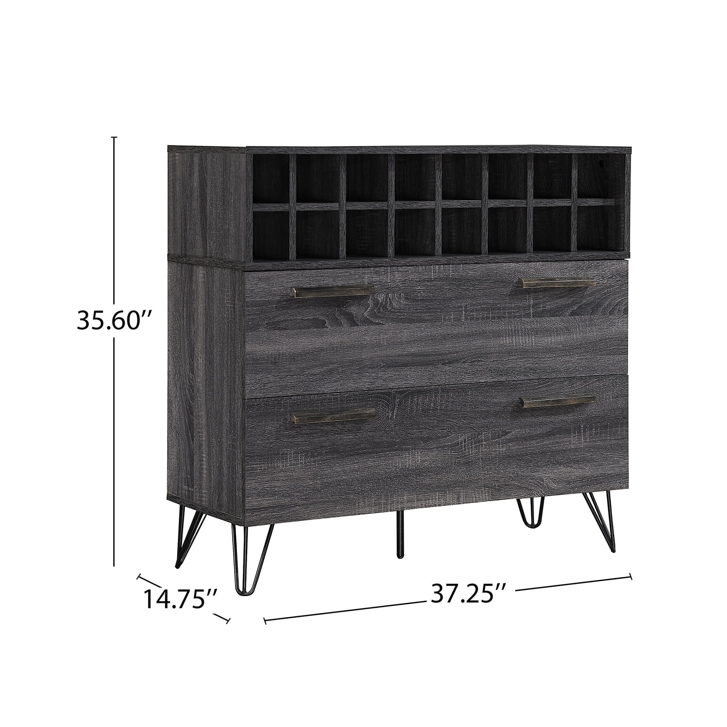 Kadyn Mid Century Fiberboard Wine Cabinet, Modern Bar Cabinet for Home Bar, Fiberboard Wine Bar Cabinet with Storage Space, Plaid Grey Oak