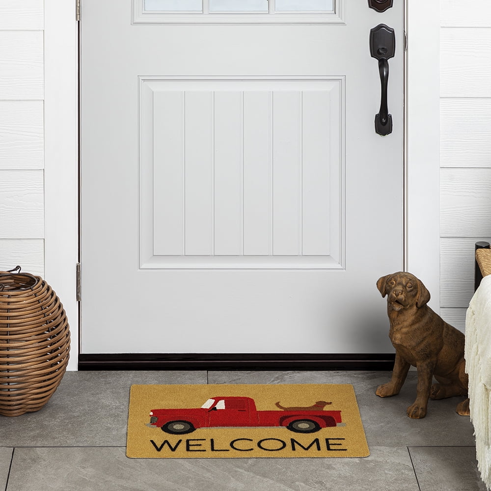 Mainstays Classic Welcome Dog Truck Indoor/Outdoor Polyester Doormat, Tan, 18" x 24"