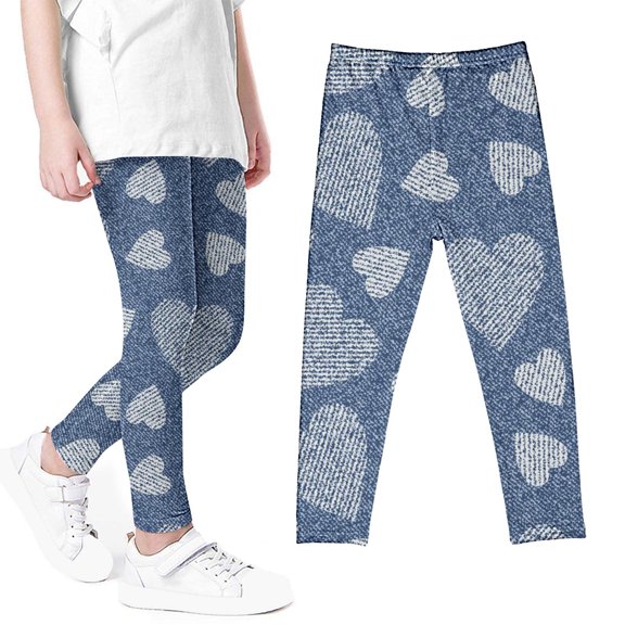 uublik Girls Leggings Printed High Waist Stretchy Soft Tights Kids Summer Leggings for School Wearing Blue, Size 3T-7