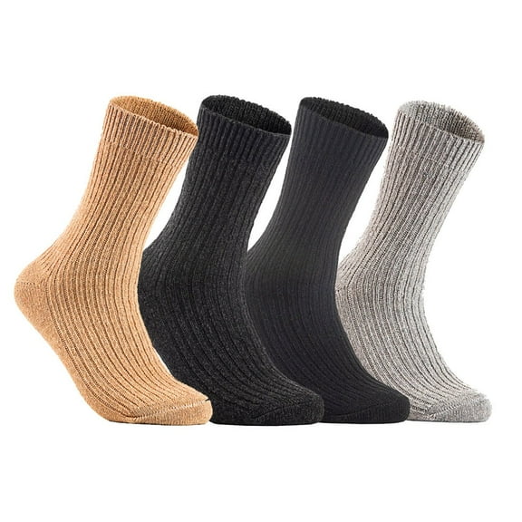 Lian LifeStyle Gorgeous Big Girls Women's 4 Pair Wool Crew Socks Size 6-9 FS03, Color Beige,Black,DarkGrey,LightGrey