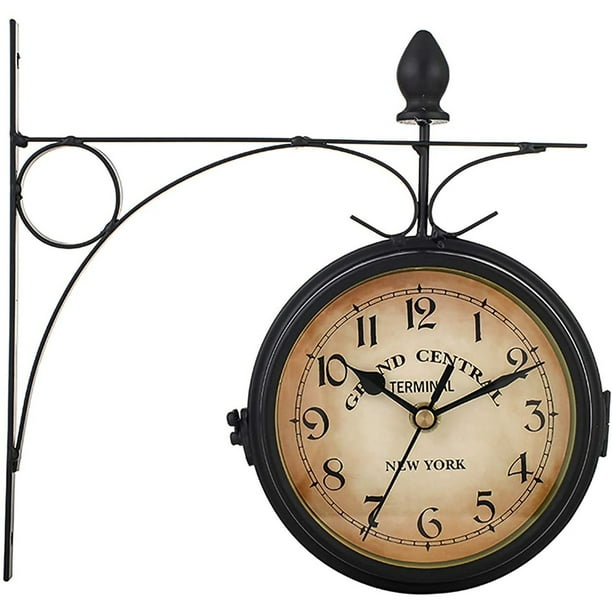 Retro Double Sided Wall Clock, Outdoor Garden Clock with Antique Iron