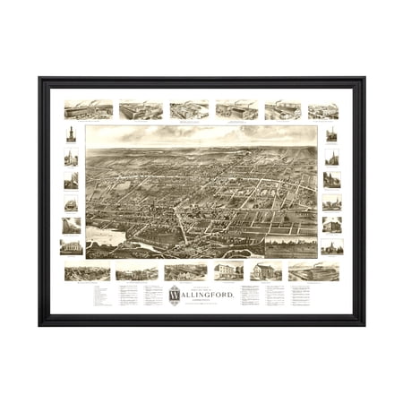 Wallingford Art, 1905 Vintage Map of Wallingford Connecticut, CT History Wall Decor Gift, Old Wallingford Map - 24" x 18" Black Framed Print