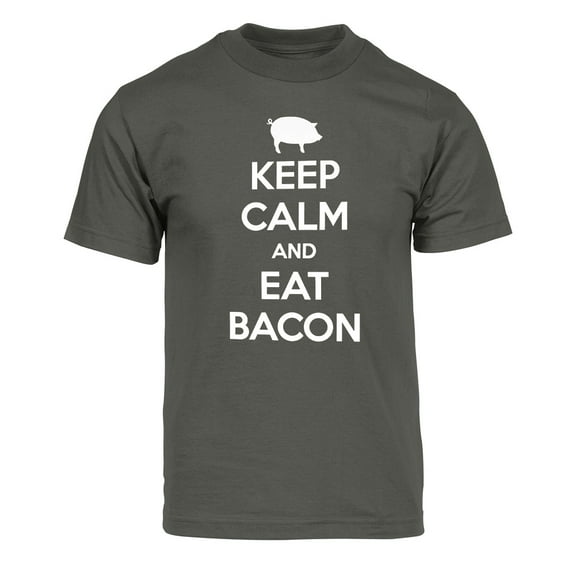 Mens Keep Calm and Eat Bacon Short-Sleeve T-Shirt - Dark Grey - 2X-Large