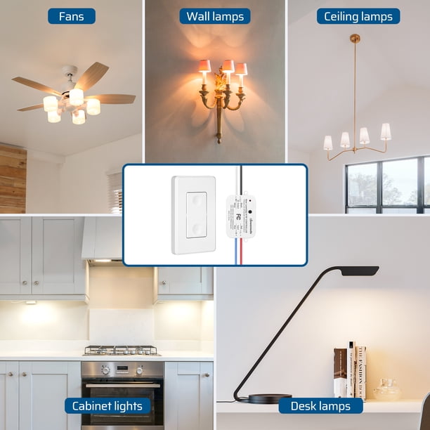 TREEWELL Wireless Light Switch & Receiver Kit - Decorator Rocker Wall Switch, 15A, 200ft RF Range, No Rewiring Needed For Ceiling Lights & Fans