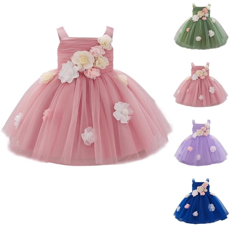 Swuxness Girls Dresses One Shoulder Spaghetti Strap Mesh Princess Gown Formal Baptism