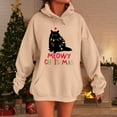 thumbnail image 2 of Tiweut Womens Christmas Hoodies Hoodies Santa Cat Printed Sweatshirt Long Sleeve Hooded Loose Fit Pullover Regular Tops Khaki,M, 2 of 4