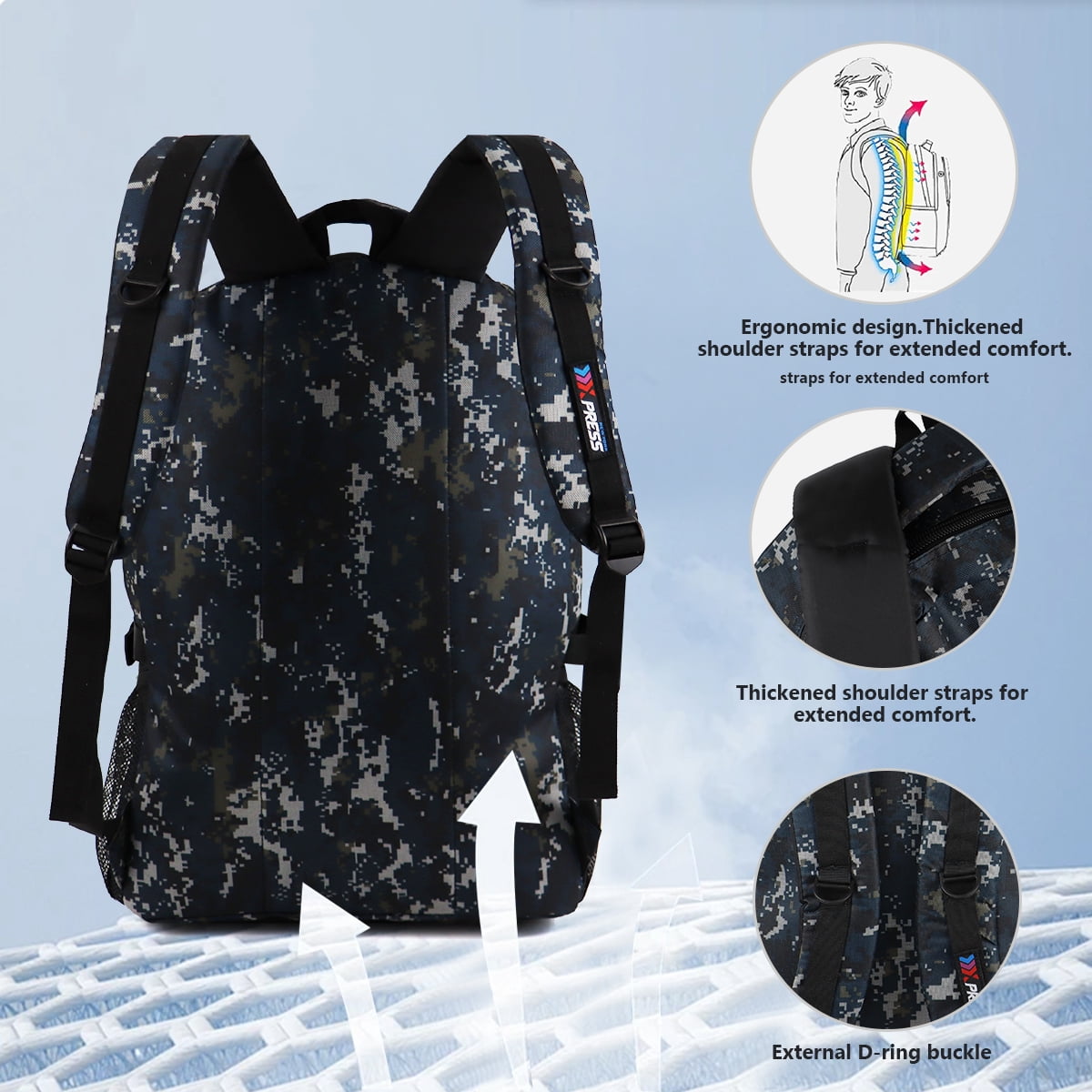 30L Travel Backpack for Men & Women,Water-Resistant Lightweight Camo Backpack Hiking Work School Daily Bag,8076 Navy