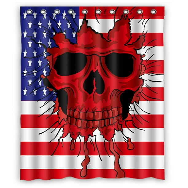 American Flag Skull Shower Curtain, Skull Shower Curtain Hooks